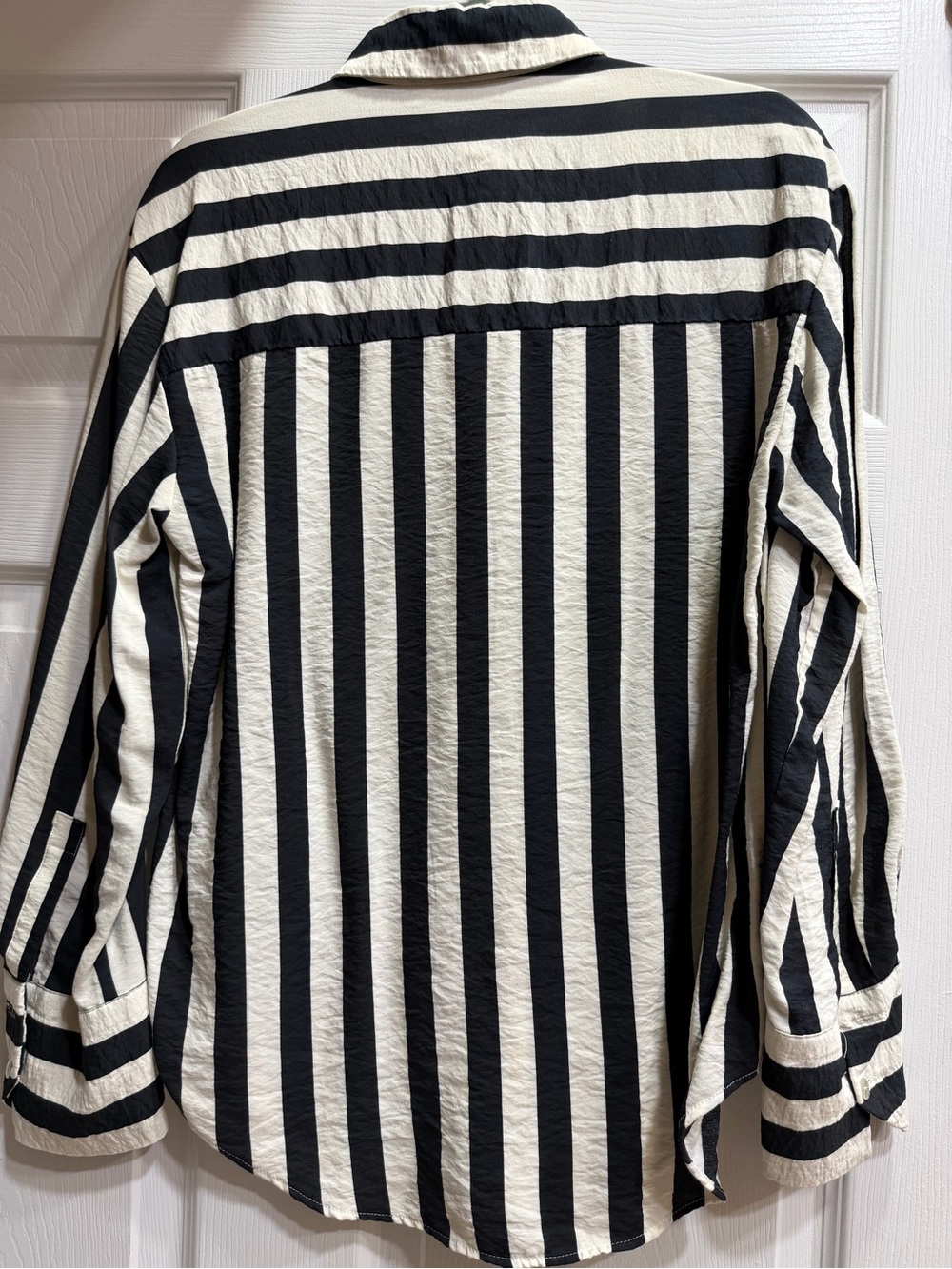 Zara Black and White Vertical Stripe Button-Down Shirt - Picture 5 of 5